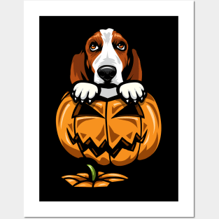 Halloween Basset Hound Pumpkin Posters and Art